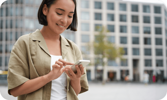 Expert completing an interview on her phone